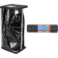 Bathroom Solutions Staande vuilniszakhouder prullenbak zwart 60L incl. 12x vuilniszakken - Prullenbakken