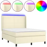 vidaXL Boxspring met matras en LED kunstleer crèmekleurig 140x190 cm