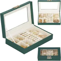 Springos Sieradenbox - Sieradenorganizer - Vrouw - 23,5 x 14 x 5,5 cm - Donkergroen - Synthetisch