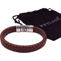 Rhylane Gevlochten Heren Armband – 100% Echt Leder & Edelstaal – Magneetsluiting Sabel – 18,5 cm – Bruin -
