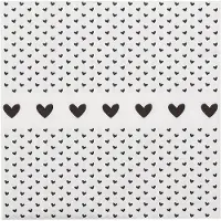 Clayre & Eef servetten, papieren set van 20 stuks, 33x33 cm, wit met zwarte hartjes