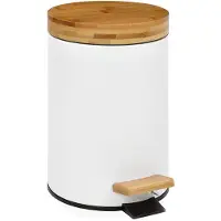 Andrea house Papierbak met pedaal, , mat wit, metaal en bamboe, 3 liter (diameter 17 x hoogte 26 cm)