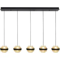 Highlight Hanglamp Dynasty Zwart Recht 5 Lichts Met Amber Glas