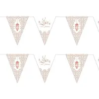 Witbaard 2x stuks suikerfeest/offerfeest versiering metallic papieren vlaggenlijnen wit/rose goud 3 meter - Vlaggenlijnen