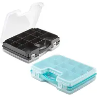 Forte Plastics - 2x Opberg vakjes doos/Sorteerbox - 21-vaks kunststof - 28 x 21 x 6 cm - zwart/blauw - Opbergbox