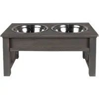 Clayre & Eef Voerbak hond 2x500 ml hout ijzer rechthoek voerbak kat