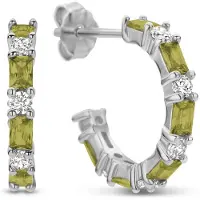 New Bling 9NB-1033 Zilveren Halve Oorringen met zirkonia 15 mm - 2 mm Breed - Olijf Groen - Pouchette - Rhodium - Zilver