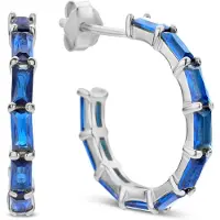 New Bling 9NB-1041 Zilveren Halve Oorringen met zirkonia 19 mm - 2,7mm Breed - Blauw - Pouchette - Rhodium - Zilver