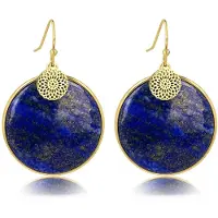My Bendel - Grote Goudkleurige Oorbel Lapis Lazuli 40mm - Lapis Lazuli Oorbellen 40mm Goudkleurig - met Luxe Cadeauverpakking | Sieraden Voor Dames