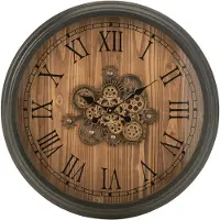 J-Line 27358 Klok Rond Romeinse Cijfers Tandwielen Metaal Zwart Large - Ø82 cm