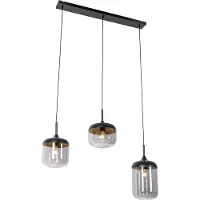 QAZQA Design hanglamp zwart met goud en smoke glas 3-lichts - Kyan