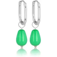 My Bendel - Zilverkleurige Oorbellen met Chrysoprase Edelsteen - 30 Mm Lang - met Luxe Cadeauverpakking | Sieraden Voor Dames