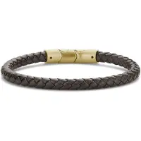 Frank 1967 7FB-0662 Gevlochten Lederen Armband - 6,8mm - 21cm - Leer - Staal - Bruin - Goudkleurig