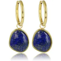 My Bendel - Goudkleurige Oorbellen met Lapis Lazuli Edelstenen Hanger - 36 Mm - met Luxe Cadeauverpakking | Sieraden Voor Dames