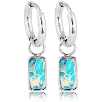 My Bendel - Minimalistische Zilverkleurige Oorbellen met Blue Howlite Edelsteen - 10mm - Zilverkleurige Oorringen met Blue Imperial Jasper Elegantie - met Luxe Cadeauverpakking | Sieraden Voor Dames