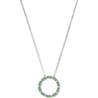New Bling 9NB-1070 Zilveren Ketting met Zirkonia Hangertje Cirkel - 20mm Doorsnee - Groen Wit - 40+5cm - Rhodium - Zilver