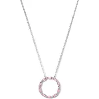 New Bling 9NB-1068 Zilveren Ketting met Zirkonia Hangertje Cirkel - 20mm Doorsnee - Roze Wit - 40+5cm - Rhodium - Zilver