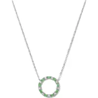 New Bling 9NB-1064 Zilveren Ketting met Zirkonia Hangertje Cirkel - 18mm Doorsnee - Groen Wit - 40+5cm - Rhodium - Zilver