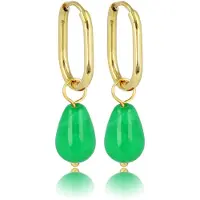 My Bendel - Goudkleurige Oorbellen met Chrysoprase Edelsteen - 30 Mm Lang - met Luxe Cadeauverpakking | Sieraden Voor Dames