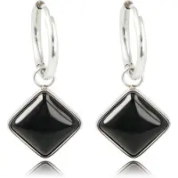 My Bendel - Zilverkleurige Oorbellen met Onyx Edelsteen - met Luxe Cadeauverpakking | Sieraden Voor Dames