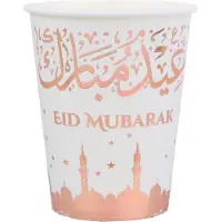SANTEX Ramadan Eid Mubarak suikerfeest bekertjes - 10x - wit/rose goud - karton - 270 ml