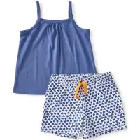 Little label shortama met hartjes van katoen blauw/wit Meisjes Stretchkatoen Ronde hals - maat 98