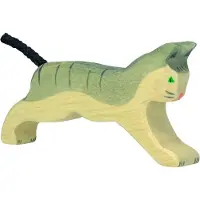 Holztiger Houten figuur - Loopende kat - Handgeschilderd - Europese productie