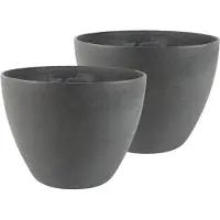 Ter Steege 2x stuks bloempot/plantenpot gerecycled kunststof/steenpoeder donkergrijs dia 29 cm en hoogte 22 cm - Binnen en buiten