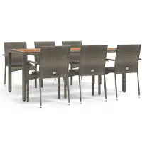 vidaXL 7-delige tuinset met kussens, grijs, polyrotan