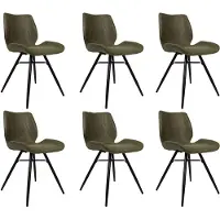 Bronx71 Industriële eetkamerstoel Barrel olijfgroen eco leer - Eetkamerstoelen set van 6.