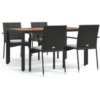 vidaXL 5-delige tuinset met kussens, zwart, van polyrotan