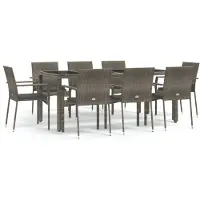 vidaXL 9-delige tuinset met kussens, grijs, polyrotan