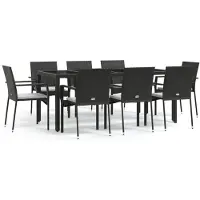 vidaXL 9-delige tuinset met kussens, zwart, van polyrotan