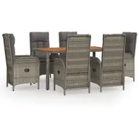 vidaXL 7-delige Tuinset met kussens poly rattan grijs