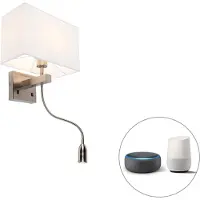 QAZQA Smart Wandlamp staal met kap creme wit incl. Wifi P45 - Bergamo