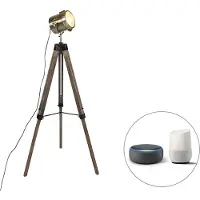 QAZQA Smart vloerlamp tripod hout met studiospot incl. Wifi B35 - Braha
