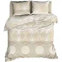 Satin d'or Dekbedovertrek Condi Sand/Wit Satijn-200 x 200 / 220 cm | 2-Persoons