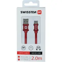 Swissten Gevlochten Micro-USB naar USB kabel - 2M - Rood