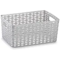 PlasticForte Opbergmand - Kastmand - rotan kunststof - zilver - 6 Liter - 19 x 29 x 13 cm - Opbergmanden