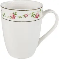 Clayre & Eef Mok 300 ml Wit Roze Porselein Rond Bloemen Theemok Wit Theemok