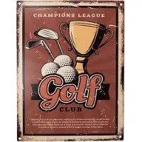 Clayre & Eef Tekstbord 25x33 cm Bruin Ijzer Golf club Wandbord Bruin Wandbord