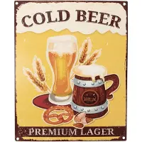Clayre & Eef Tekstbord 20x25 cm Geel Ijzer Cold beer Wandbord Geel Wandbord
