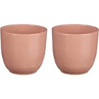 Mica Decorations 2x Stuks Plantenpot/bloempot Tusca - Lichtroze - Keramiek - Glans - D22/h20 Cm - Plantenpotten