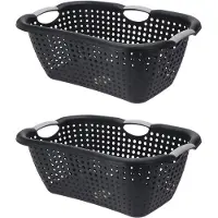 Bathroom Solutions 2x Stuks Wasmanden met handvatten - zwart - kunststof - 26 liter - Wasmanden
