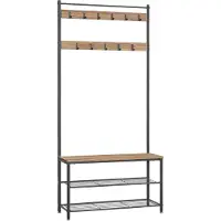 Acaza Groot Garderoberek XL met Schoenenbank, Kapstok en Schoenenrek, 175 cm Hoog en 85 cm Breed, kleur Ashwood