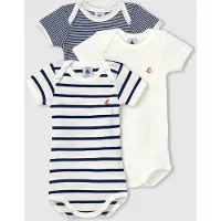 Petit Bateau Set van 3 babyrompertjes met korte mouwen Unisex Rompertje - Wit/Blauw + Blauw/Wit + Wit
