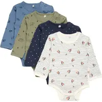 Pippi Baby Rompers l/s - 4-pack - Deep Lichen Green - - 62 - Rompers Lange Mouw