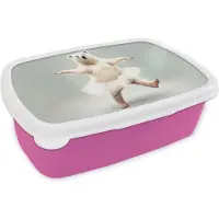 MuchoWow Broodtrommel Roze - Lunchbox - Brooddoos - IJsbeer - Tutu - Wit - Portret - Dieren - Kinderen - 18x12x6 cm - Kinderen - Meisje