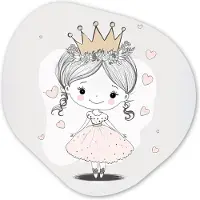 MuchoWow Organische wanddecoratie 90x90 cm - Organisch schilderij Prinses - Hartjes - Bloemen - Kroon - Meisje - Muurdecoratie woonkamer - Kamer decoratie - Schilderijen - Muurcirkel aesthetic