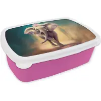 MuchoWow Broodtrommel Roze - Lunchbox - Brooddoos - Olifant - Dieren - Verf - Bloemen - Portret - Kinderen - 18x12x6 cm - Kinderen - Meisje